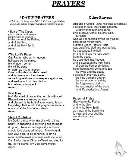 Prayers To Learn - St. Francis Xavier Parish Parish Religious Ed & Sac ...
